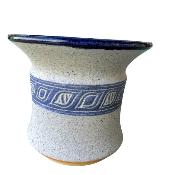 VTG James Sanders Kay 1992 Vase Stoneware Pottery Carved Leaf Design Blue 3.5" - Picture 3 of 11